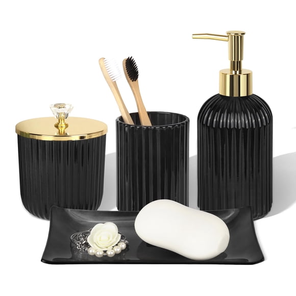 Set de accesorios de baño Kukikan Black Glass 4 piezas