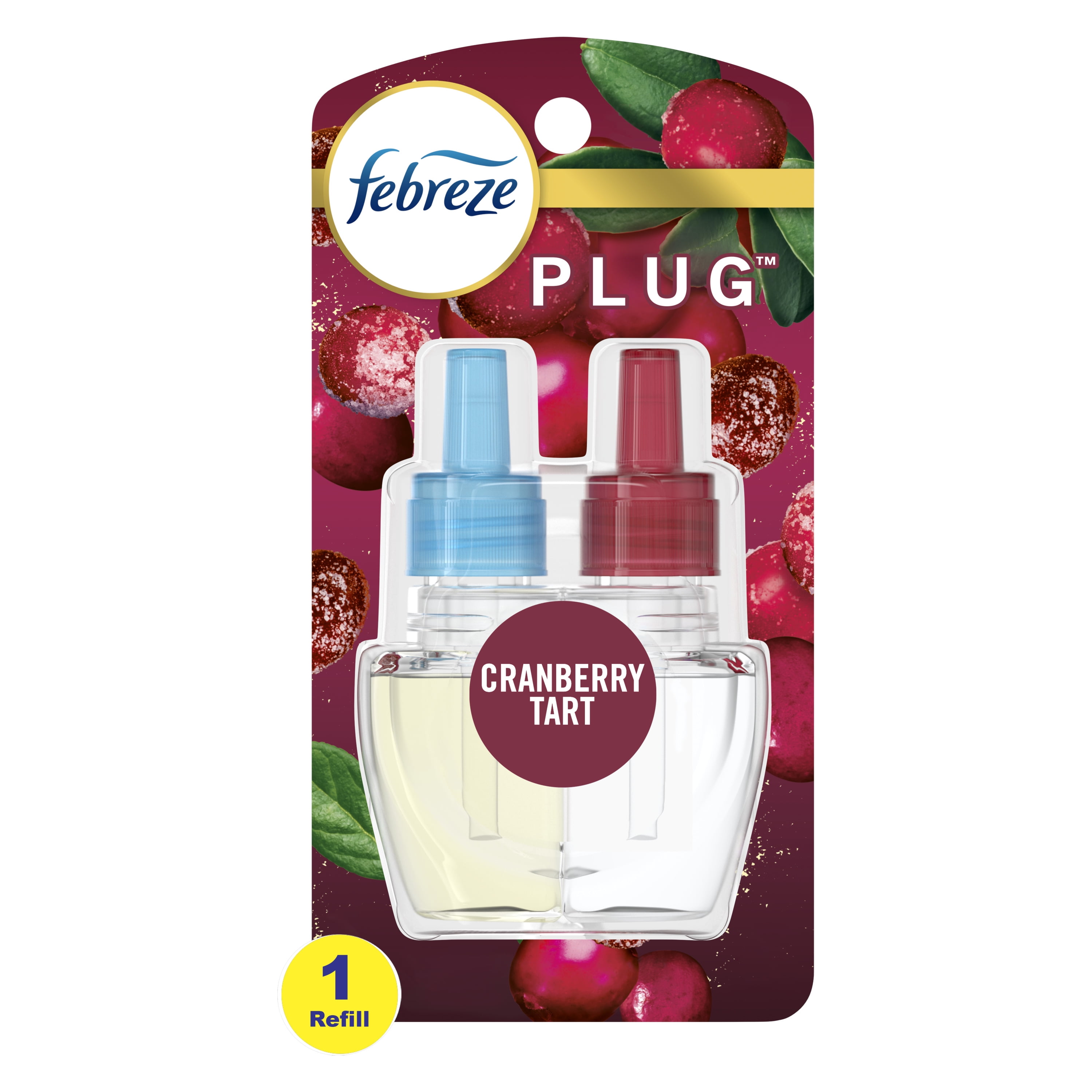 Febreze Odor-Eliminating Fade Defy PLUG Air Freshener, Cranberry Tart, 0.87 oz Oil Refill, 1 Count