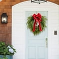 thumbnail image 4 of 1 Pc Real Touch Christmas Cedar Wreath Artificial Cedar Wreaths for Front Door Winter Faux Green Fake Pine Cypress Wreath with Red Bow and Bell for Window Wall Home Xmas Holiday Decor, 19.69 Inch Red, 4 of 6