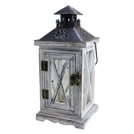 Rustic Vintage Distressed Wooden Lantern Hanging Candle Holder Candlestick Decor