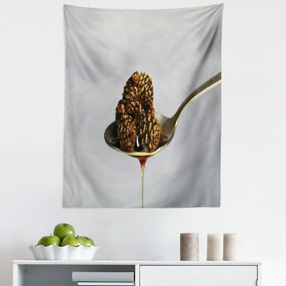 Pinecones Tapestry, Jam Sweets Bumps in Spoon Flowing Down Liquid Look Nature Yum, Fabric Wall Hanging Decor for Bedroom Living Room Dorm, 5 Sizes, Pale Grey Chocolate and Amber, by Ambesonne