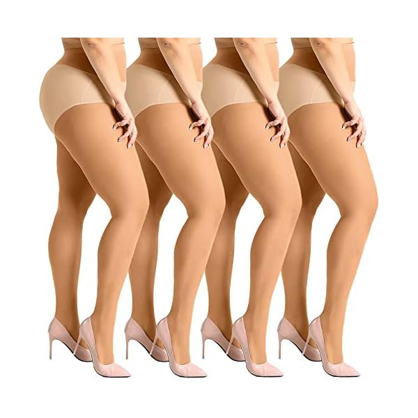Chenchen Women's 4 Pairs Plus Size Sheer Tights 20D Soft Control Top Pantyhose Curvy Nylons Stockings