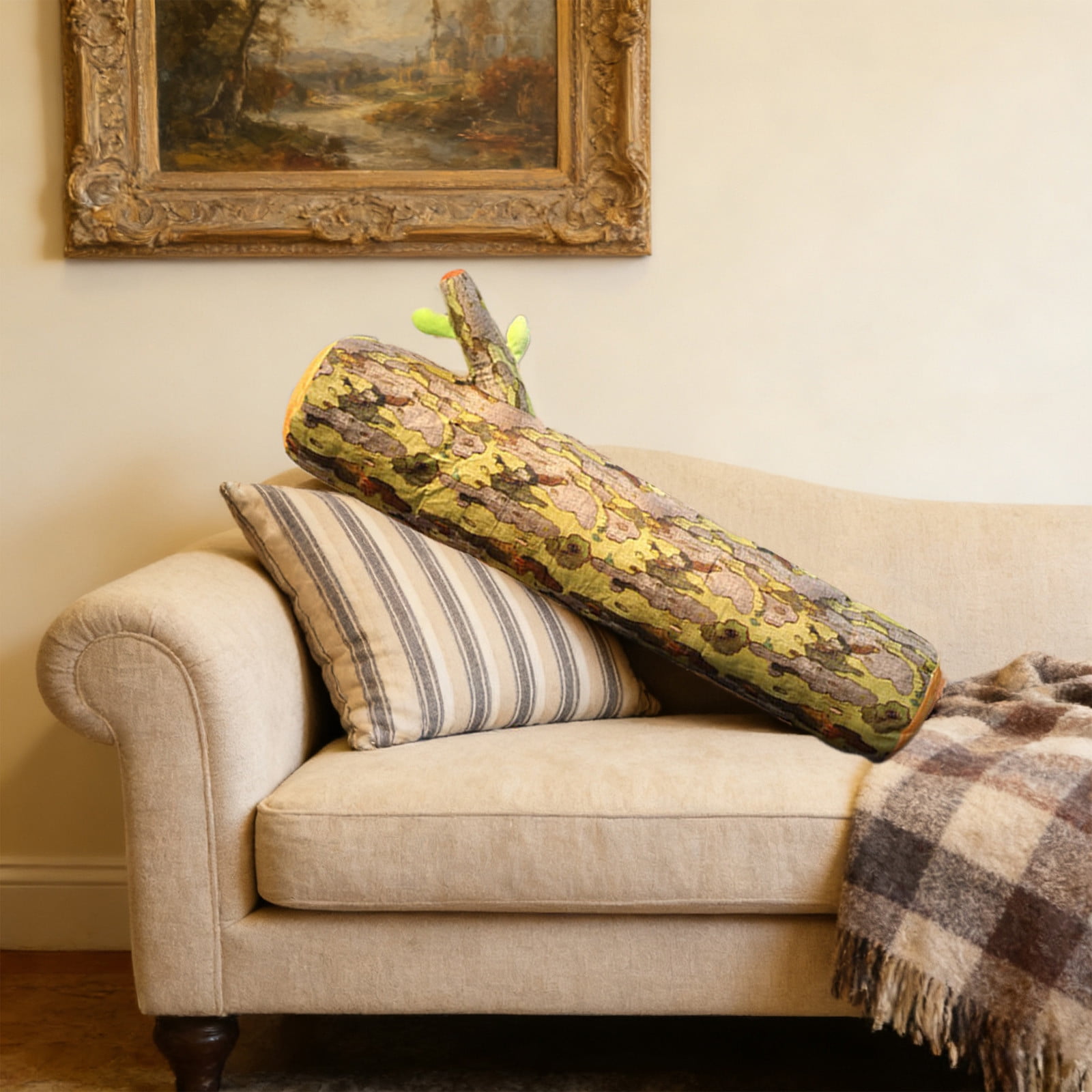 Lifelike Tree Stump Bolster Pillow – Realistic Wood Grain Faux Log Body Pillow for Couch and Bedroom Decor, Soft Support, Removable Washable Cover Brown