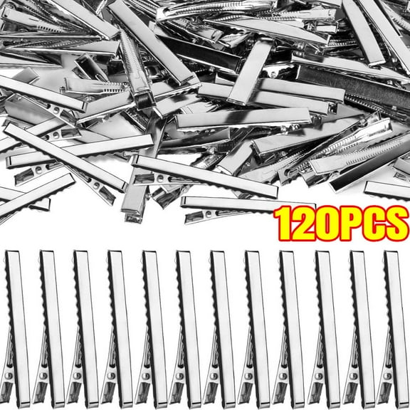 Alligator Hair Clips, 120 PCS Single Prong Metal Clips for Hair Bows and Crafts - Silver Flat Gator Clips in Bulk DIY Supplies for Accessory Making