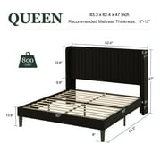 Amolife Queen Size Velvet Upholstered Bed with Wingback Headboard, Black