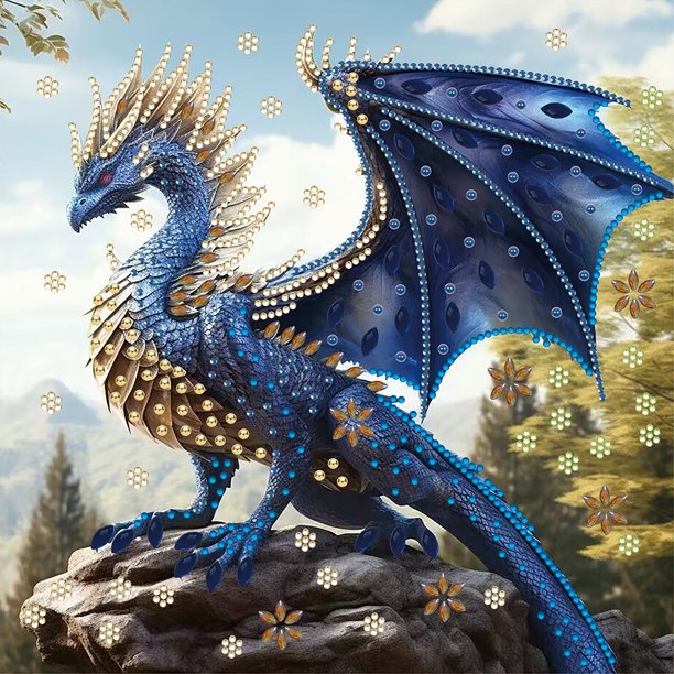 Pintura de diamante 5D Wdftyju Dragón profundo 30x30cm Azul
