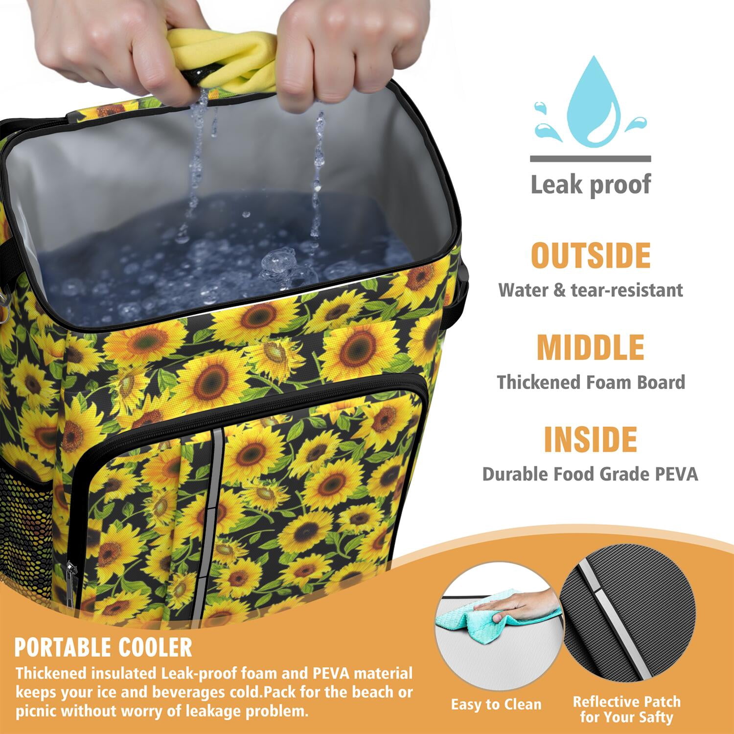 Travel Cooler Bag - Sunflower Camping Beer Cooler Backpack with Bottle Opener- Waterproof Insulated Picnic Backpacks - Cooler Bag for Beach