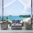 thumbnail image 2 of PARKWELL 6 Pieces Outdoor Sectional Sofa Furniture Sets - Wicker Rattan Conversation Dining Furniture Set with Cushions - Blue, 2 of 12