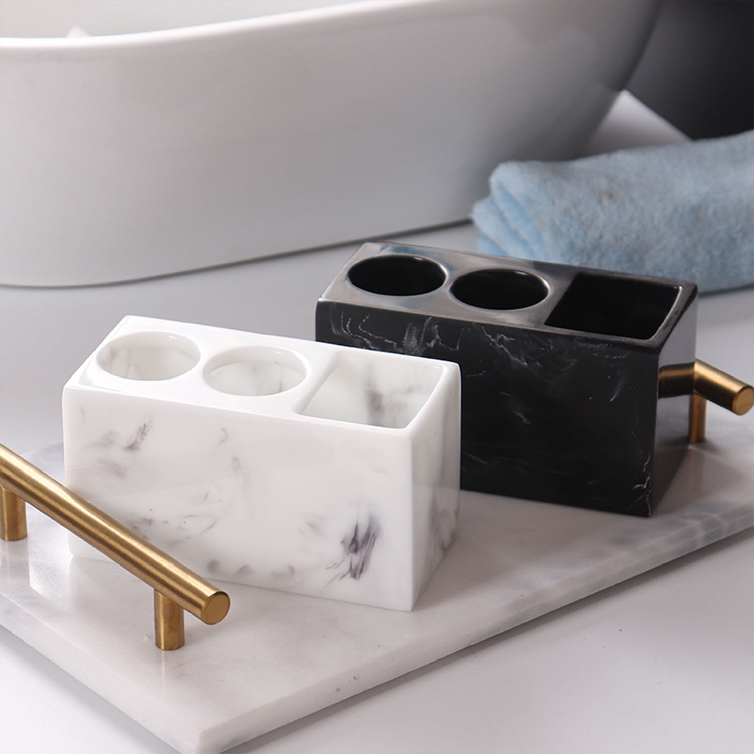 INCTUO Toothbrush Holder, 3 Slots Electric Toothbrush and Toothpaste Holder, Resin Bathroom Countertop Storage Bathroom Accessories Toothbrush Stand for Vanity Counter Organizer Caddy - Black