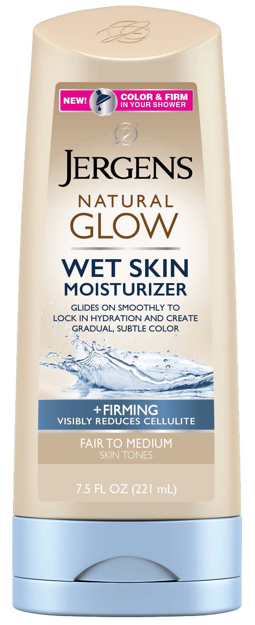 Jergens Natural Glow Wet Skin Moisturizer + Firming, Fair to Medium, 7.