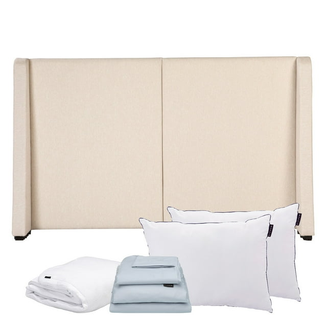 Cabecera King Size Milan + 2 Almohadas One + Protector Cloud + Sábanas Softy Beige
