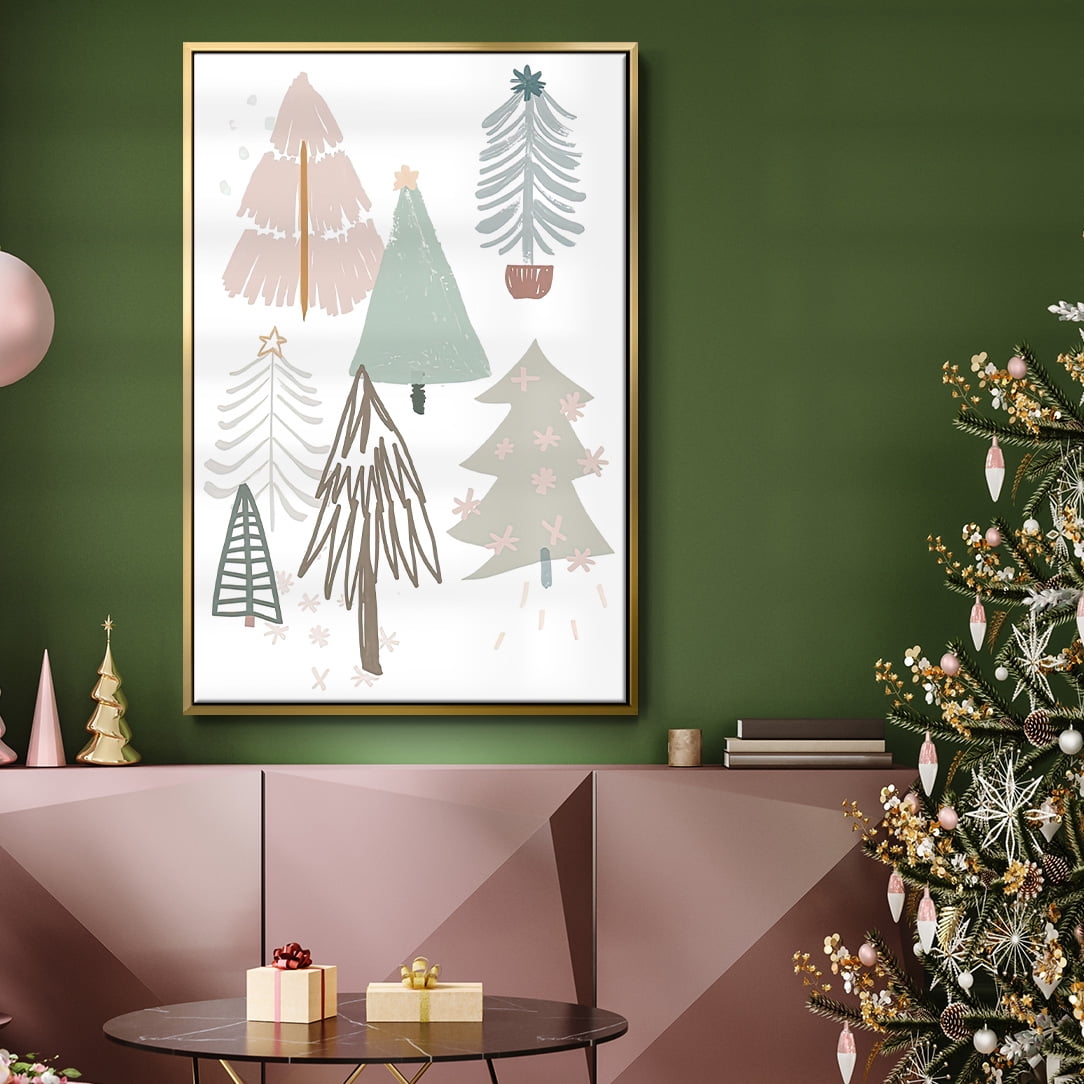 Christmas Tree Sketchbook Collection B - Framed Gallery Wrapped Holiday Canvas - 25 x 37 - Gold Frame