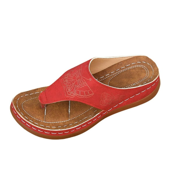 IUJSOY Womens Flip Flops Comfort Soft Cushion Sandals Slides with Arch Support Retro Butterfly Print