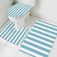 thumbnail image 3 of Aqua Striped Bath Mat 3 Piece Bathroom Rug Set, Modern Farmhouse Blue White Stripes Non Slip Bath Rug Contour Mat and Toilet Lid Cover, Absorbent Shower Mats Soft Bath Rugs and Mats Sets, 3 of 8