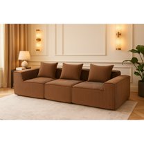SOULART 111.42" Cloud Couch, Brown Corduroy Straight Sectional Sofa for Living Room Apartment, No Assembly Needed