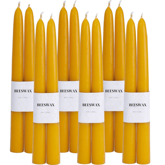 12 Pack Beeswax Taper Candles with 10in