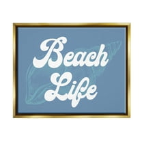 Stupell Industries Retro Beach Life Phrase Animals & Insects Painting Gold Floater Framed Canvas Art Print Wall Art, 21 x 17