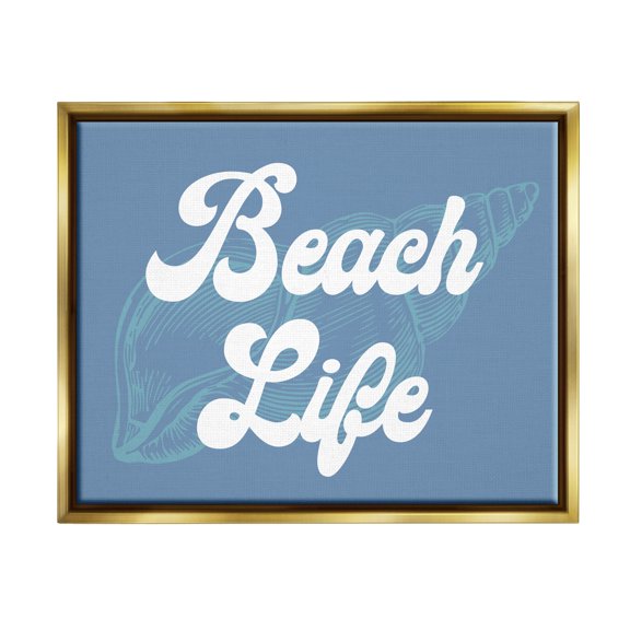 Stupell Industries Retro Beach Life Phrase Animals & Insects Painting Gold Floater Framed Canvas Art Print Wall Art, 21 x 17