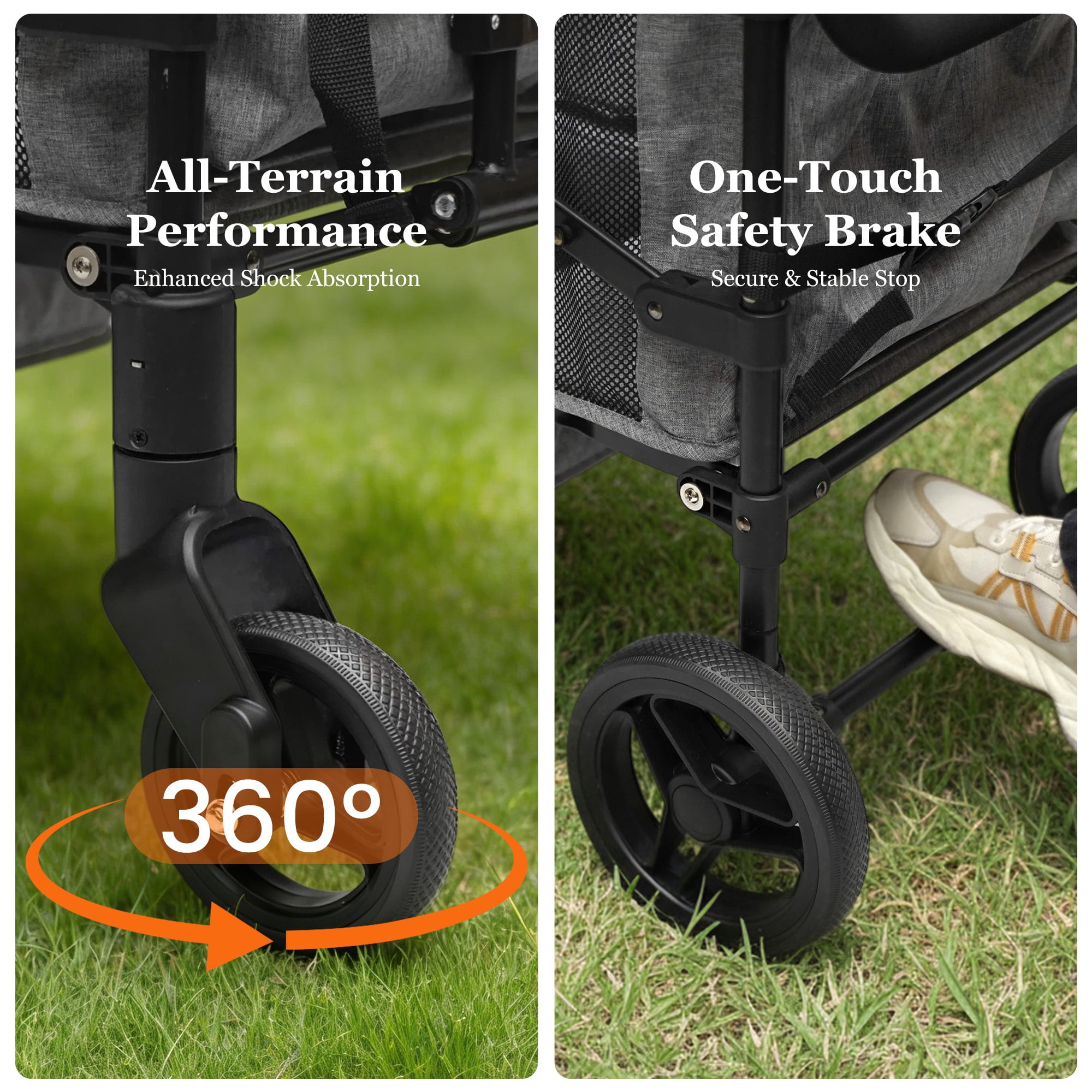 TouHeart Wagon Stroller for kids, 2 Seater Folding Stroller Wagon with Canopy, 5-Point Harness, Gray