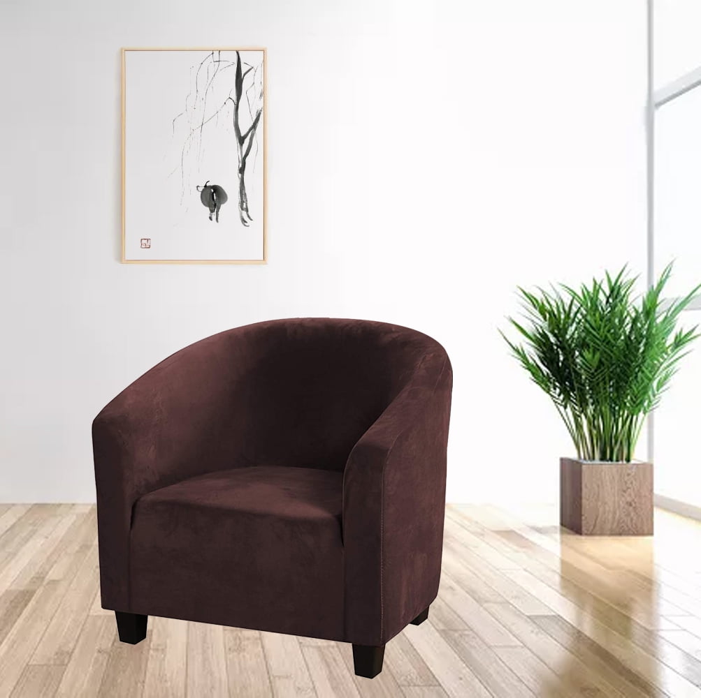 Thick Velvet Club Chair Slipcover, Stretch Armchair Covers Tub Chair Covers Sofa Couch Cover for Bar Counter Living Room Brown