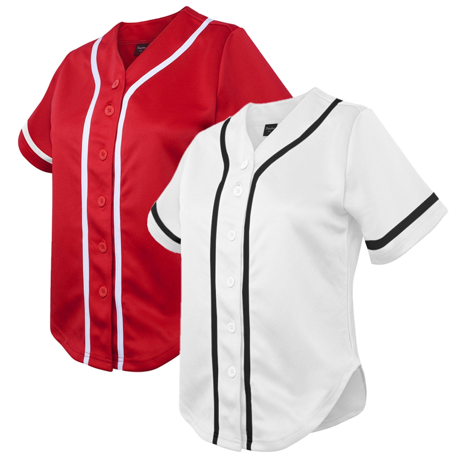 Toptie 2 Pack Womens's Baseball Jersey Softball Jersey Button Down Shirts-Black  White-S 