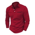 thumbnail image 6 of WTXUE Polos Long Sleeve, Lapel Golf Shirts for Men Spring Autumn Casual Button T Shirt Top Solid | Workwear for Men Red XXL, 6 of 6