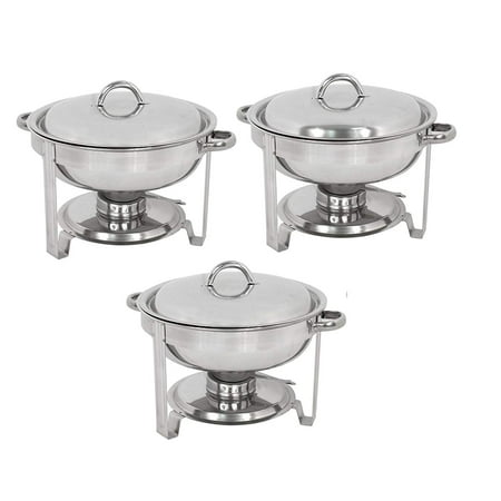 Medium Round Chafer - Zeny Pack of 3 Round Chafing Dish Full Size 5 Quart Stainless Steel Deep Pans Chafer Dish Set Buffet Catering Party Events Warmer Serving Set Utensils w/Fuel Holder
