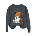 thumbnail image 4 of FRSASU Cute Ghost Halloween Sweatshirts for Women Sweatshirt Funny Spooky Season Fall Pullover Tops Gray, 4 of 5