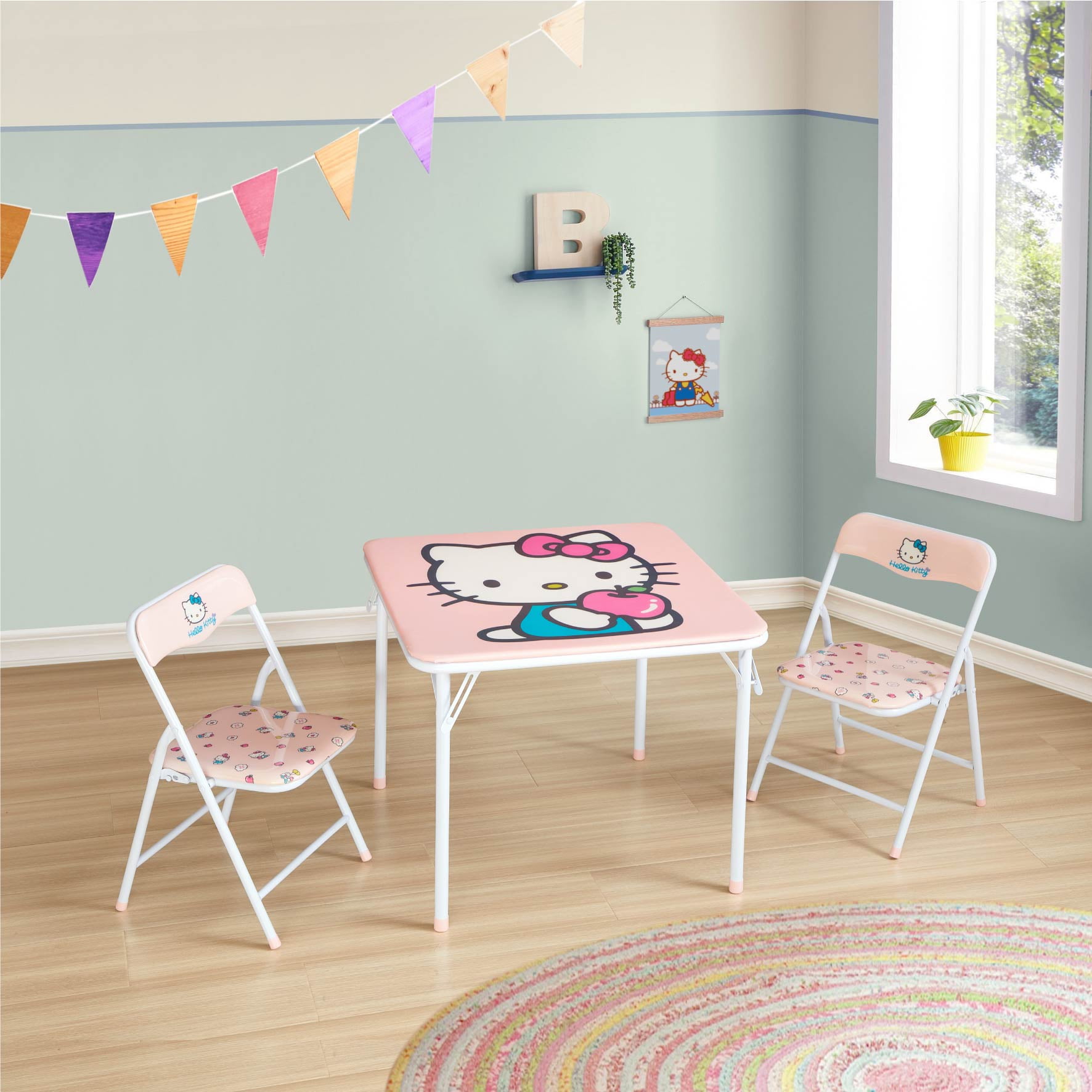 HELLO KITTY テーブル 60cm x 80cm Hello Kitty Kids' 3-Piece Table and Chairs Set, Pink