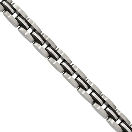 Primal Steel Stainless Steel Brushed and Polished with Black Rubber Link Bracelet, 8.5