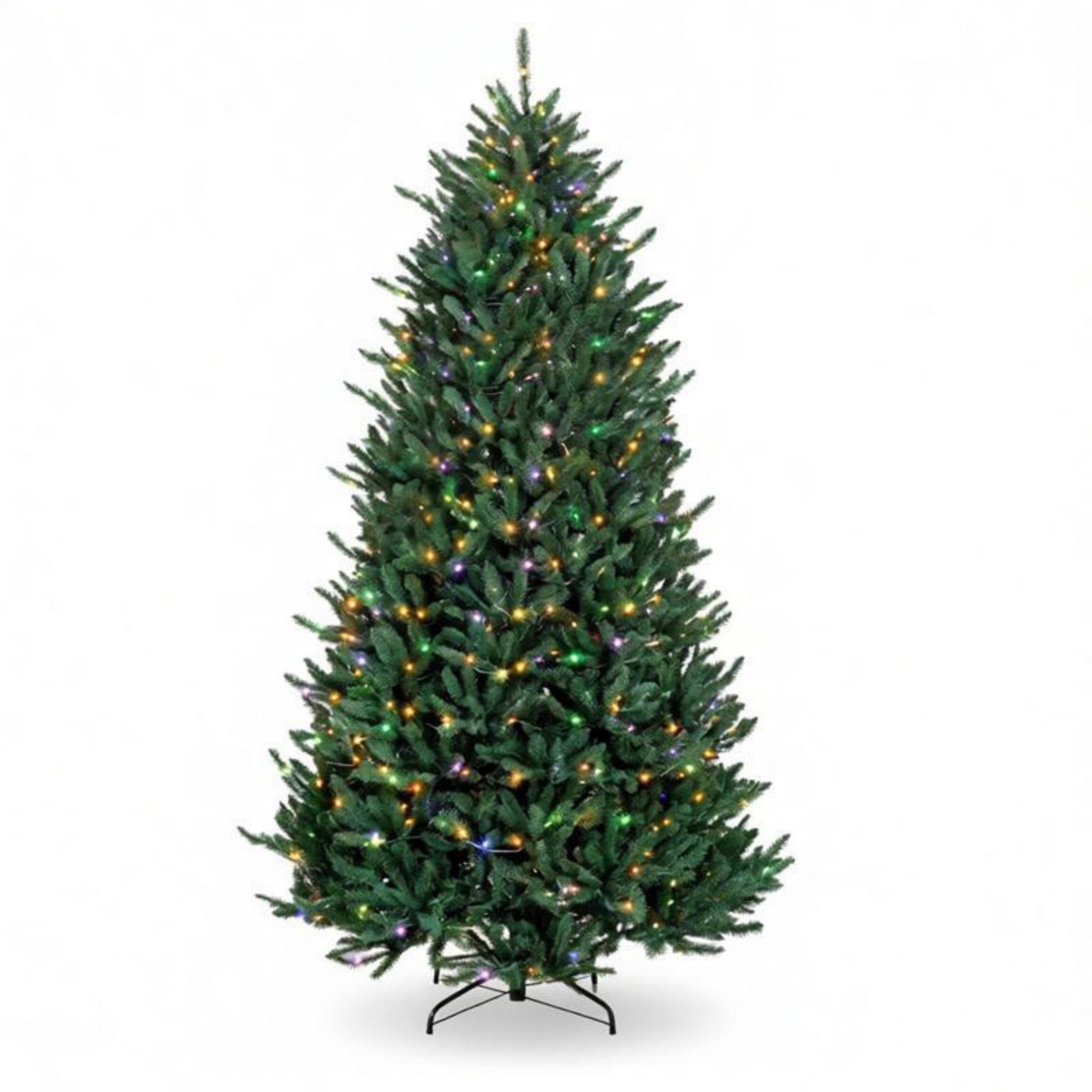9 ft Pre-Lit Christmas Tree with Dual-Color LED Lights, 880 Lights, 3409 Tips, Hinged PVC Foliage and Metal Stand