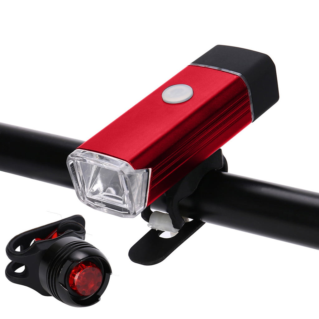 USB Rechargeable LED Bicycle Bike Front Headlight and Rear Tail Light Set Bright