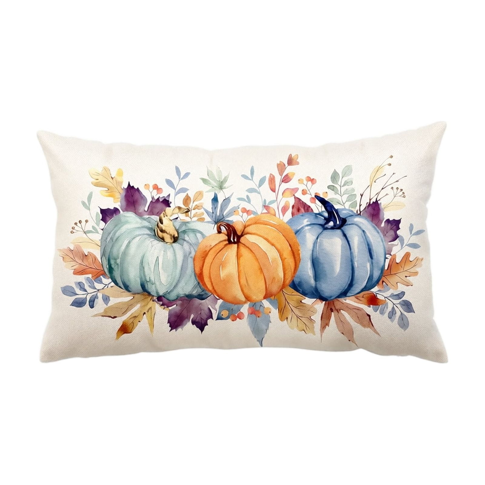 Fall Throw Pillow Fall Pumpkin Decor Fall Leaves Decor Farmhouse Fall Decor Watercolor Pumpkin Maple Leaf Print 20X12 Inch Rectangular Pillow Cover No Insert for Halloween