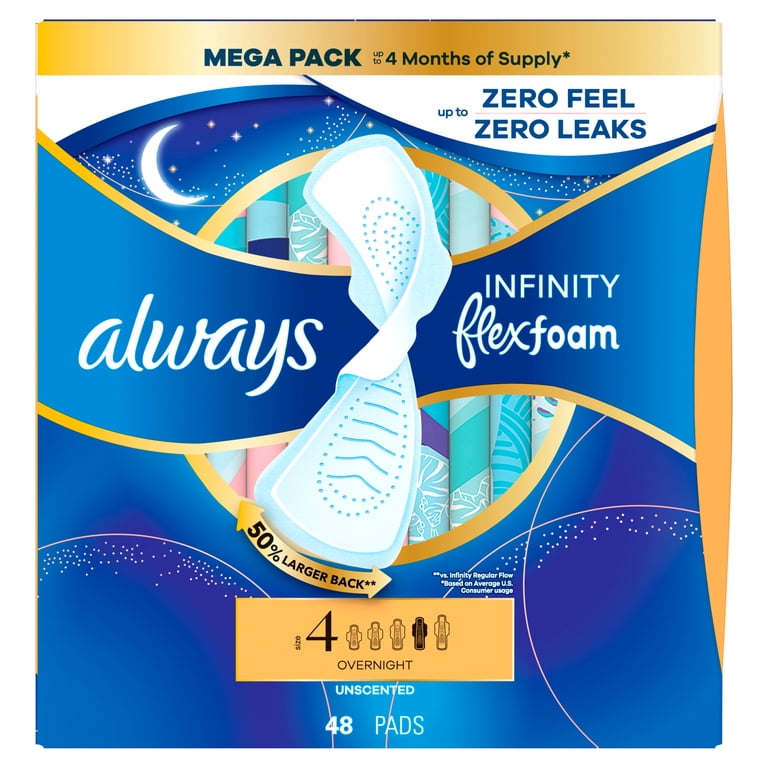 2 pack) Always Infinity FlexFoam Pads, Size 4, Overnight, Wings