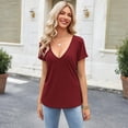 thumbnail image 2 of WULMLEO Womens Sexy Deep V Neck T Shirts Summer Oversized Short Sleeve Tee Tops Wine S, 2 of 5