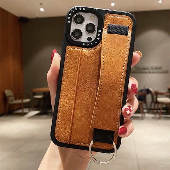 SaniMore for iPhone 14 Pro 6.1" Back Wallet Case with Card Slot & Kickstand, Premium PU Leather Case with Adjustable Wrist Strap Shockproof Protective Case for Women Men, Brown
