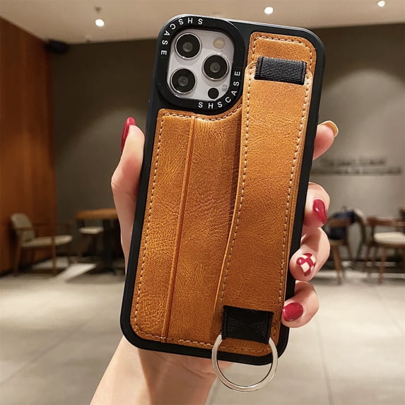 SaniMore for iPhone 14 Pro 6.1" Back Wallet Case with Card Slot & Kickstand, Premium PU Leather Case with Adjustable Wrist Strap Shockproof Protective Case for Women Men, Brown