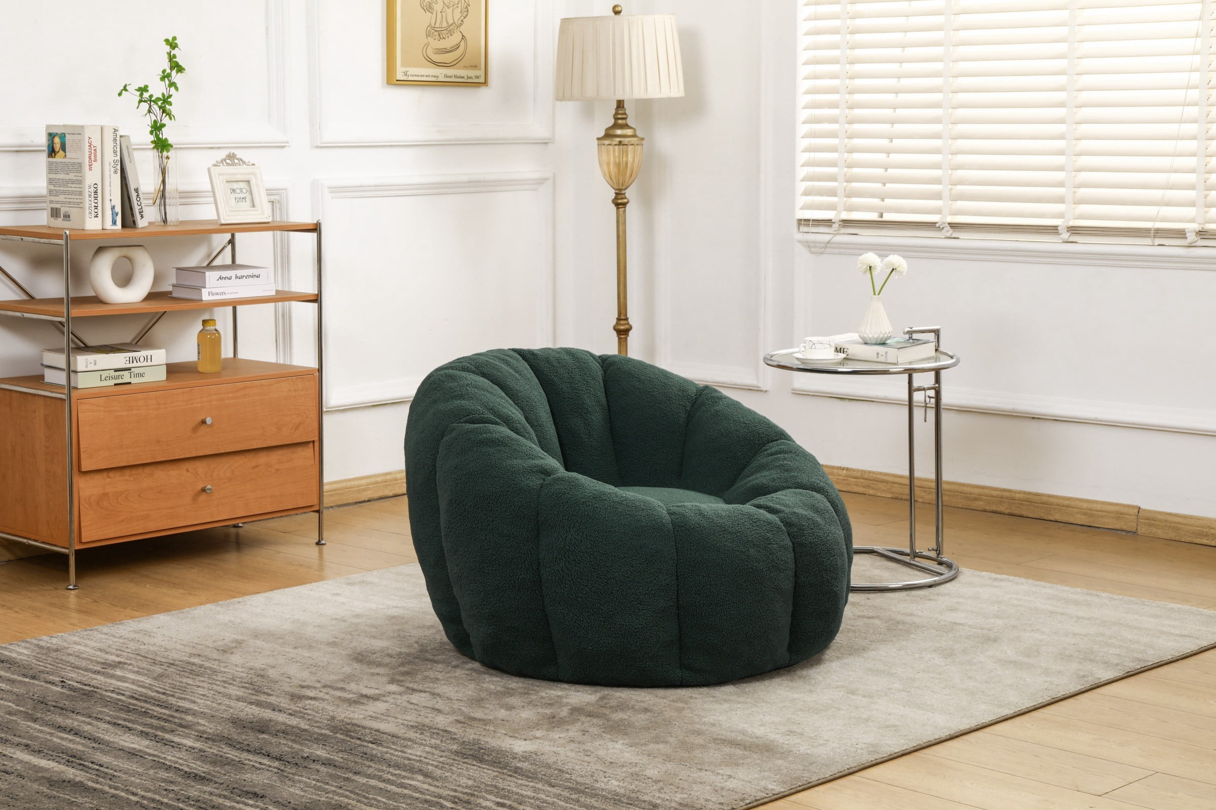 Bean Bag Chair for Adults, Faux Fur Memory Foam Bean Bag Sofa with Armrests, Fluffy Lazy Chair for Living Room Bedroom, Green