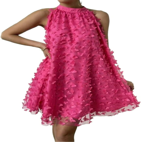Women Evening Party Dress Butterfly Appliques Halter Neck Dress