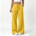 thumbnail image 2 of Women's Cotton Linen Wide Leg Pants High Waist Drawstring Loose Flowy Pants with Pockets Lightweight Summer Beach Pants with Pocket Yellow, 2 of 9