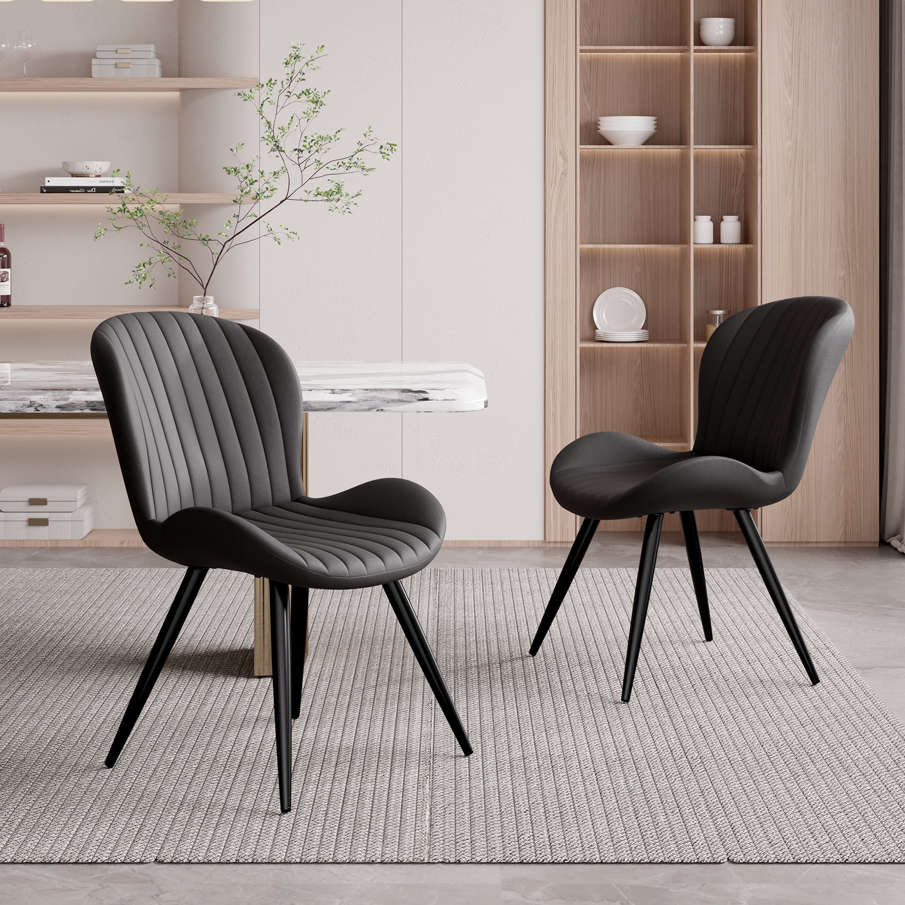 Hawsaiy Upholstered Dining Chairs Set of 6, Modern Kitchen Chairs with Backrest and Metal Legs, 19" Seat Height,Black