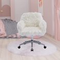 thumbnail image 3 of Makeup Vanity Chair, SYNGAR Fluffy Upholstered Vanity Seat w/ 360 Degree Swivel, Modern Faux Fur Dressing Chair, Height Adjustable Seat, Plush Vanity Seat & Back for Bedroom Living Room, White, D2688, 3 of 10