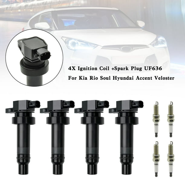 4X bobina de encendido + bujía UF636 para Kia Rio Soul Hyundai Accent Veloster