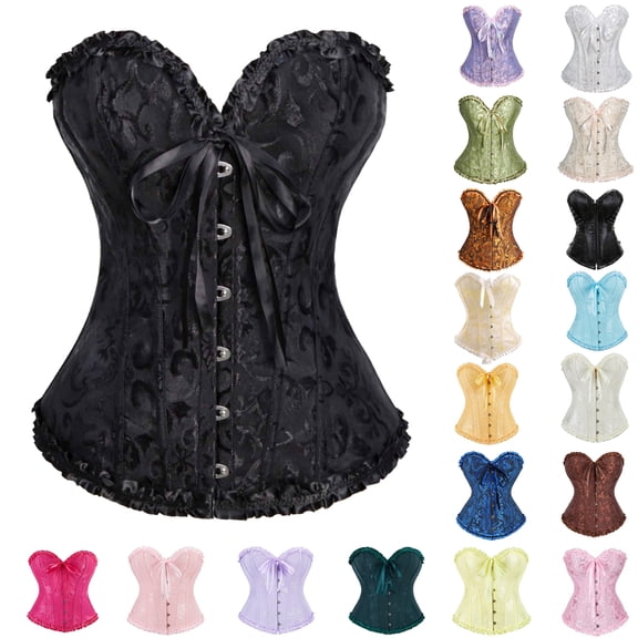 UPPADA Women's Overbust Corset Lace Up Boned Waist Shaper Renaissance Top Push Up Shapewear Bustier Underbust Strapless Lingerie Black,L