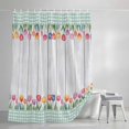 thumbnail image 4 of Spring Floral Shower Curtain, 72" x 72", Watercolor Flowers Green Leave Green Plaid Frame Waterproof Bathroom Curtain Washable Shower Curtain Set with 12 Hooks, 4 of 8