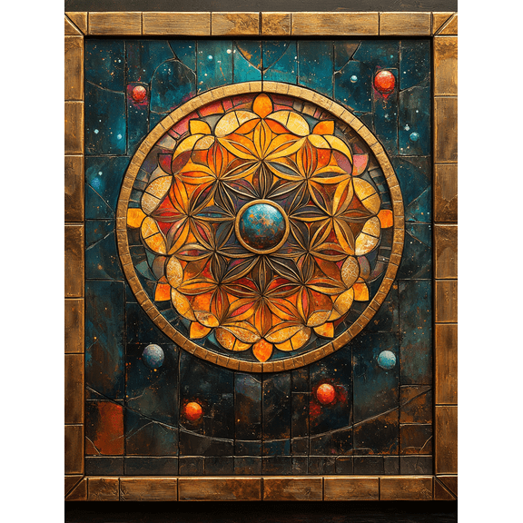 Cosmic Flower of Life Mandala Canvas Print, Suitable for Living Room, Bedroom, Office, Meditation Room, and Yoga Studio Decoration.