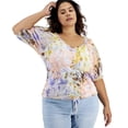thumbnail image 2 of INC International Concepts Women's Printed Mesh Puff-Sleeve Ruched Top, 2 of 3