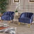 thumbnail image 2 of GDF Studio Scarlett Modern Velvet Channel Stitch Club Chairs, Set of 2, Cobalt and Walnut, 2 of 11