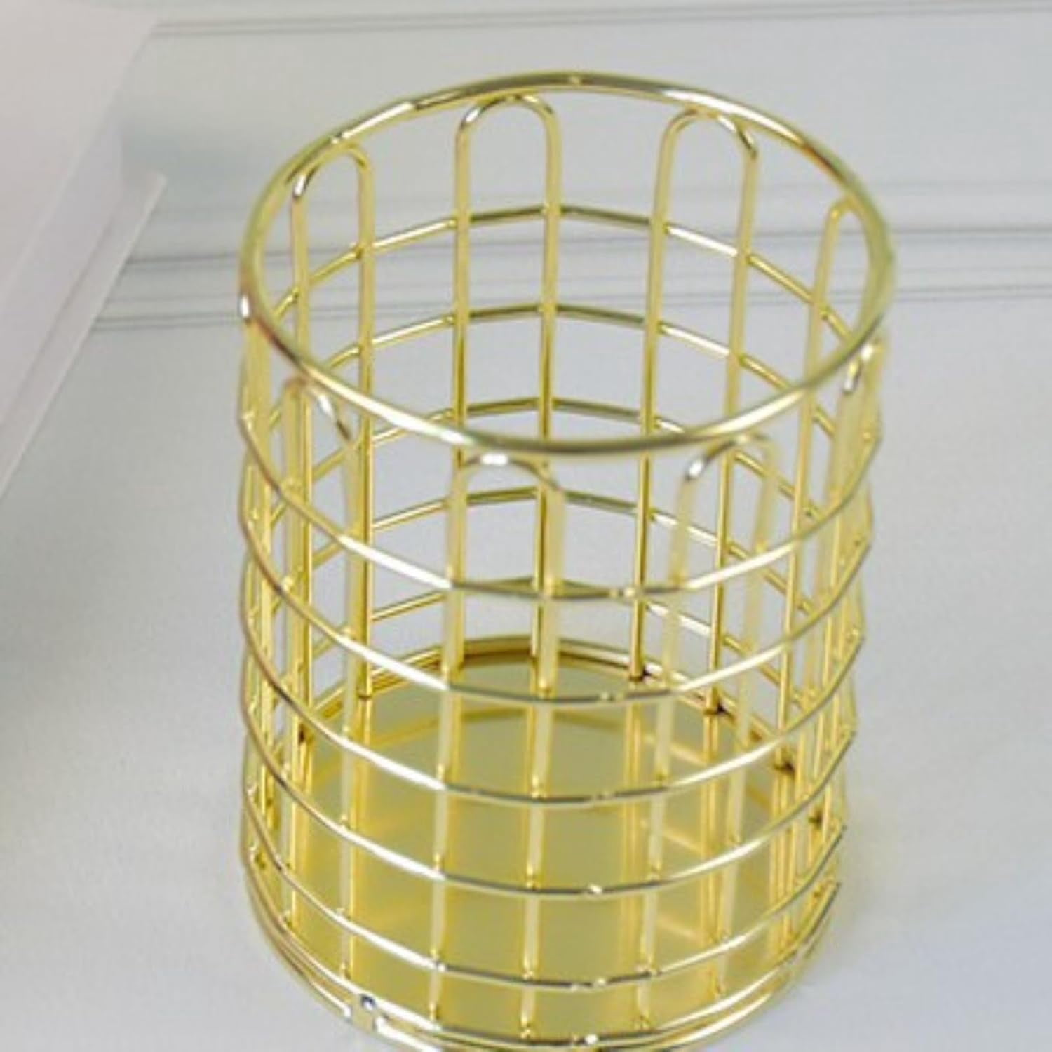 ABPETE Pencil Cup,Pen Holder, Wire Metal Pencil Holder, Decorative Desk Storage Organizer Container for Stationery and Desk Accessories (Gold 2,2-PACK)