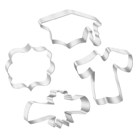 Jierger 4Pcs Graduation Cookie Cutters, Stainless Steel Moulds for 2026 Cap, Gown, Diploma Shapes, for High School or College Grad Party Baking and Dessert Decoration
